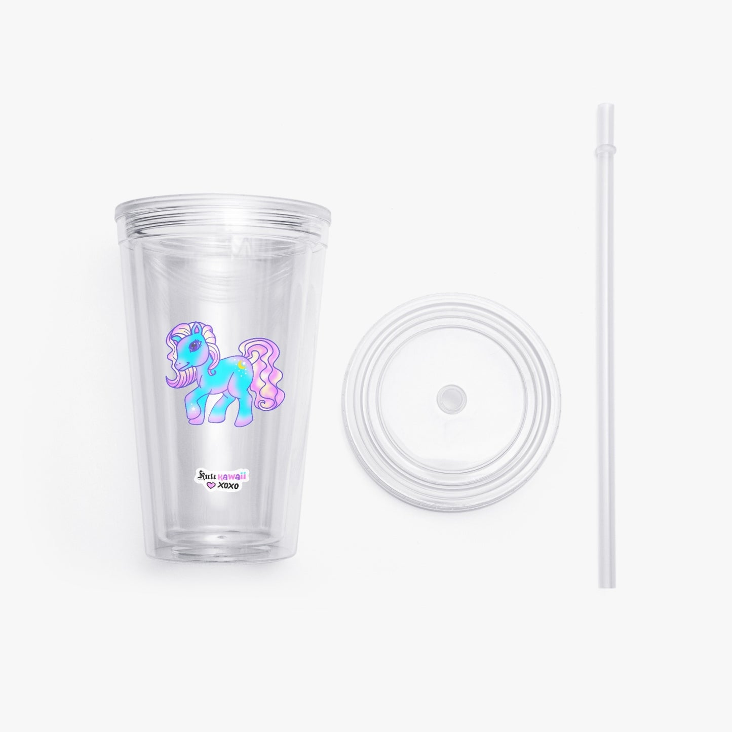 987. Double Wall Plastic Tumblers with Straw