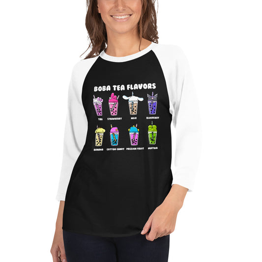 Boba Tea Flavors 3/4 sleeve raglan shirt