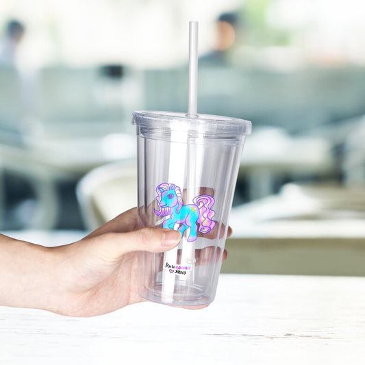 987. Double Wall Plastic Tumblers with Straw