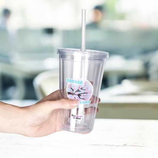 987. Double Wall Plastic Tumblers with Straw