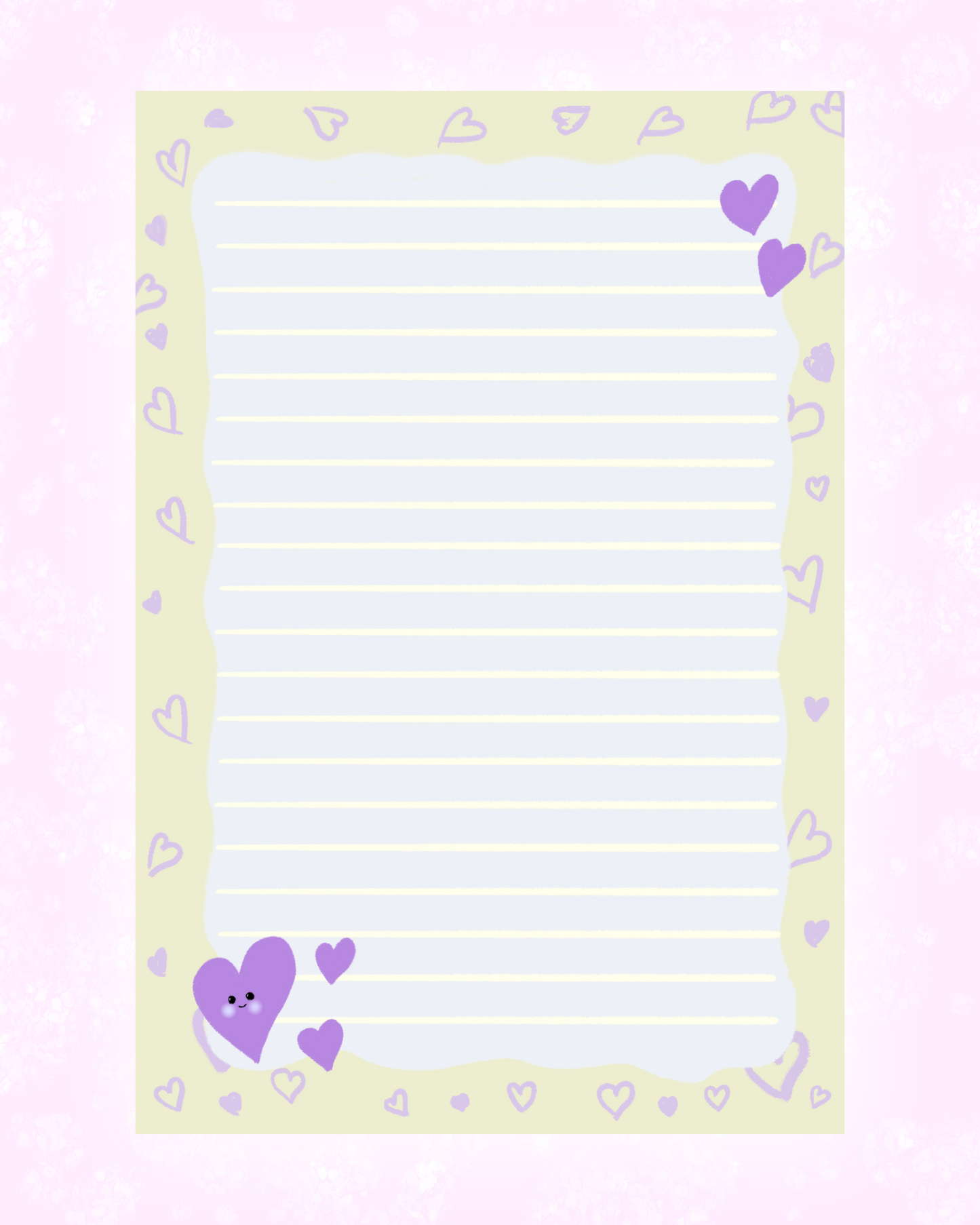 Yellow with Purple Hearts Memo Sheet