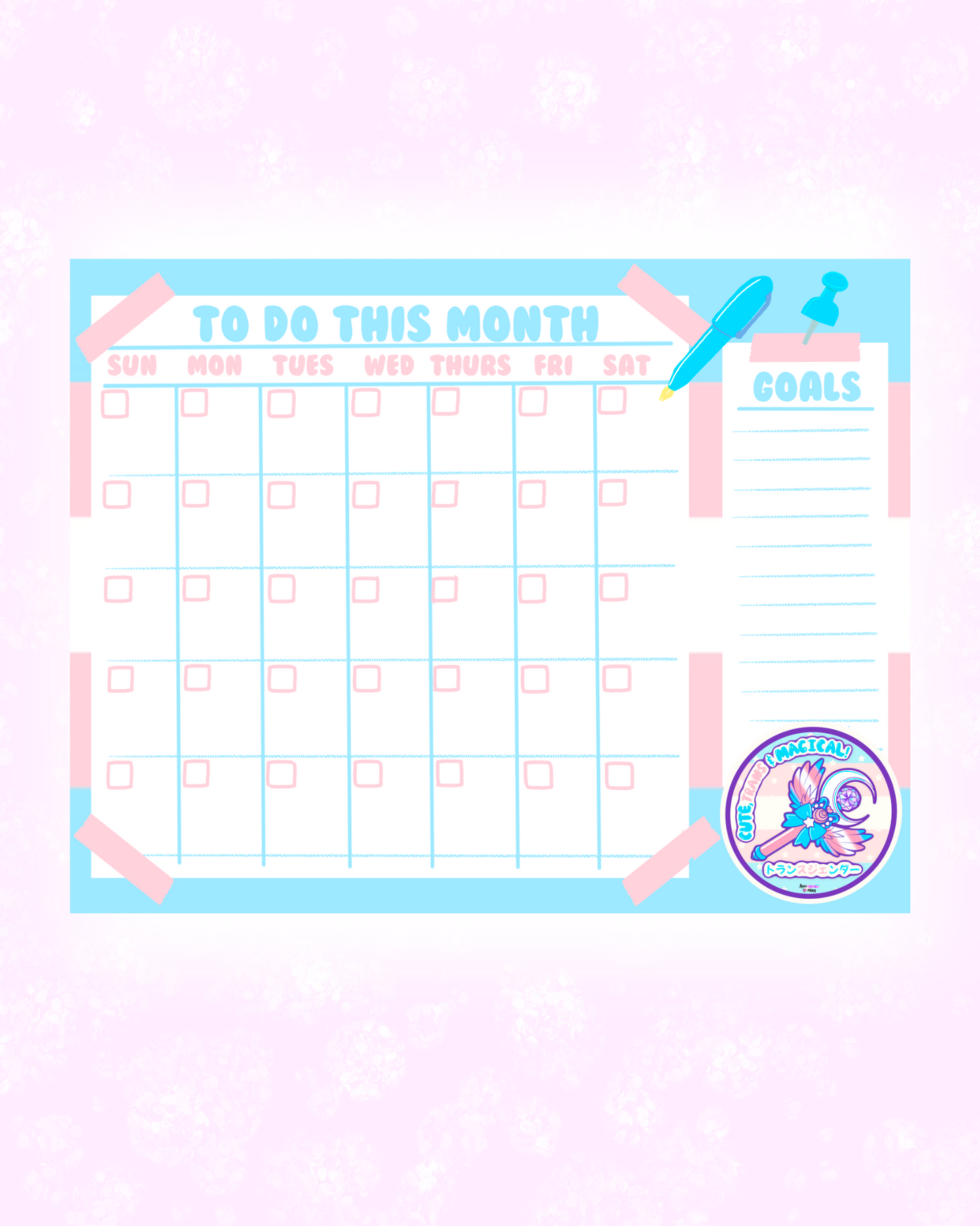 Trans Pride Monthly Planner Sheet