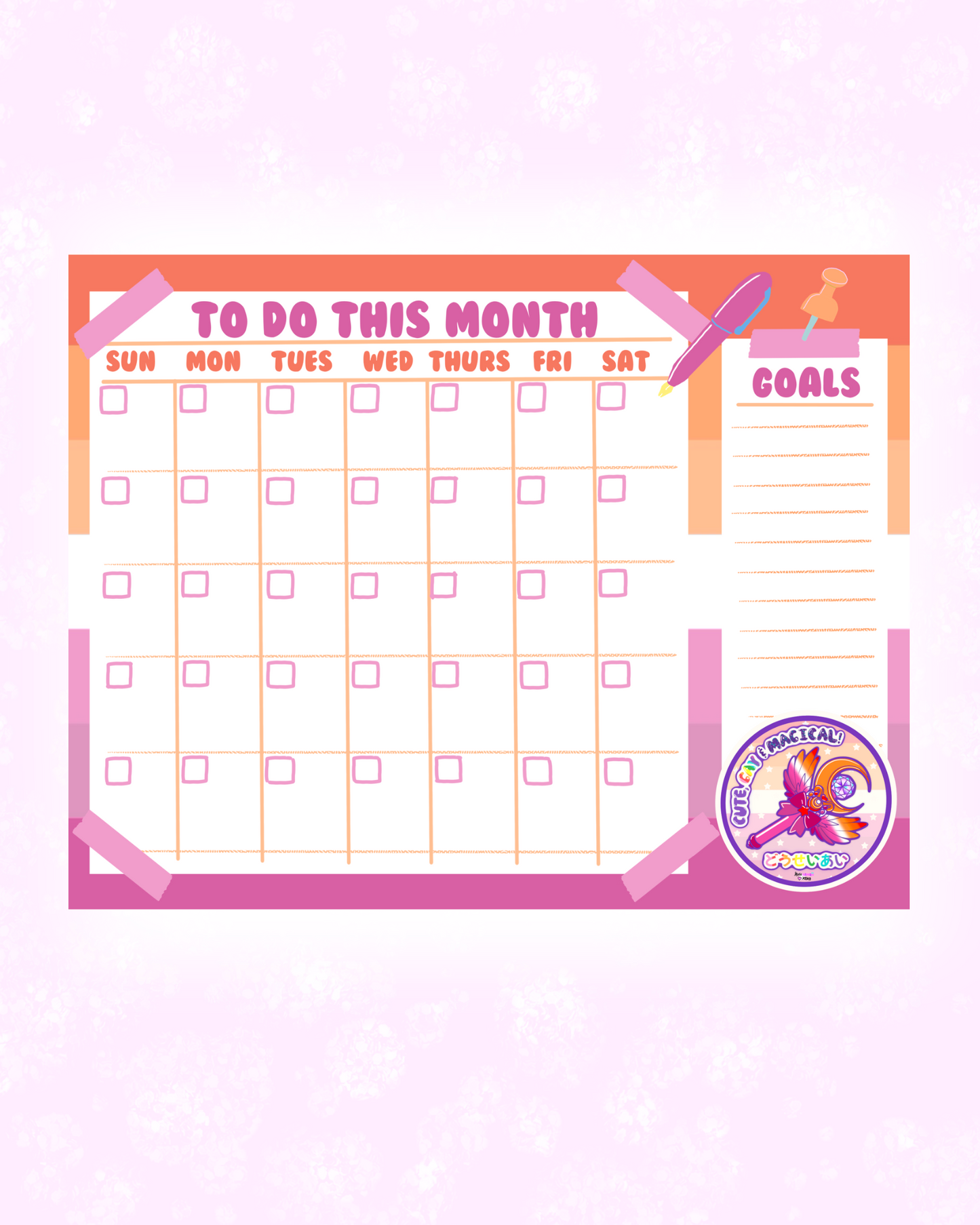 Lesbian Pride Monthly Planner Sheet