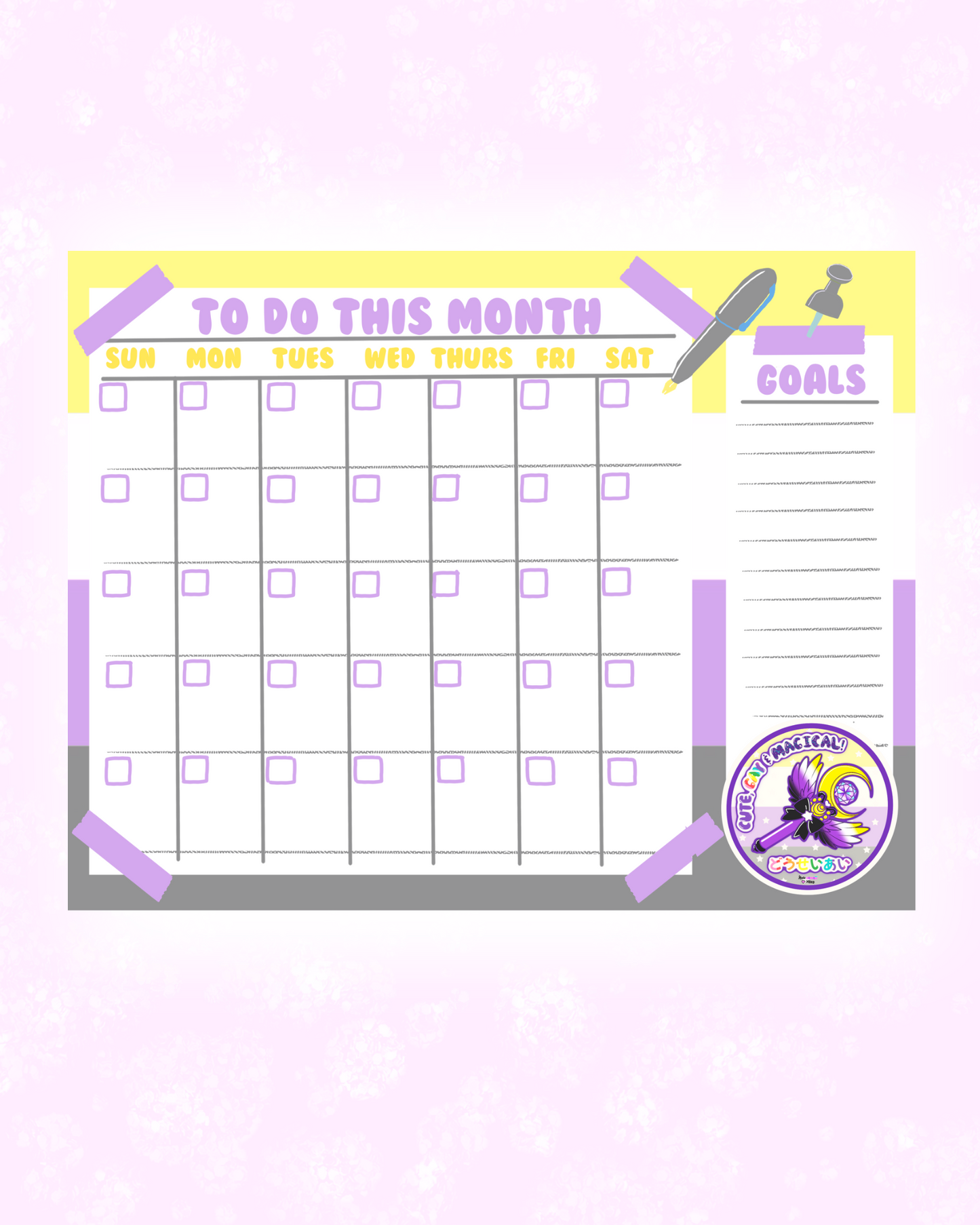 Nonbinary Pride Monthly Planner Sheet