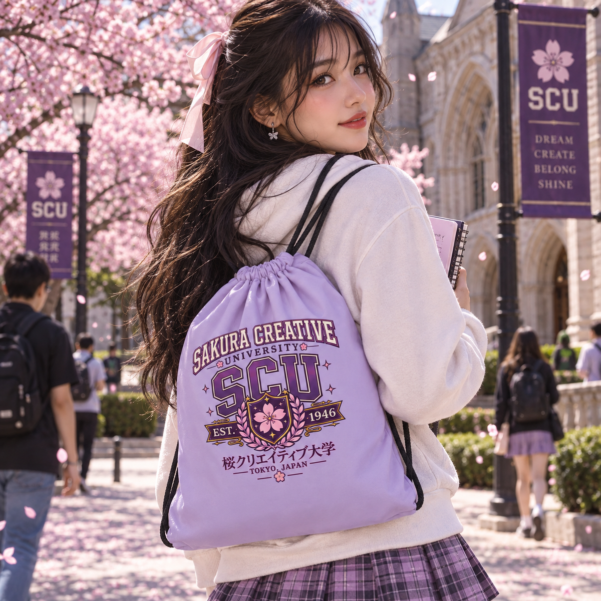 Sakura Creative University SCU Campus Drawstring Bag