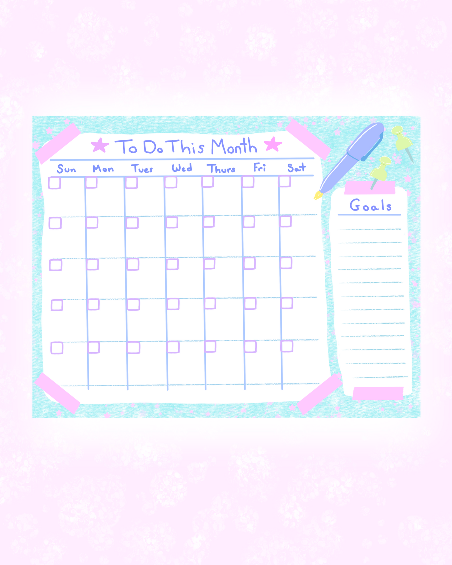 Blue Monthly Planner Sheet