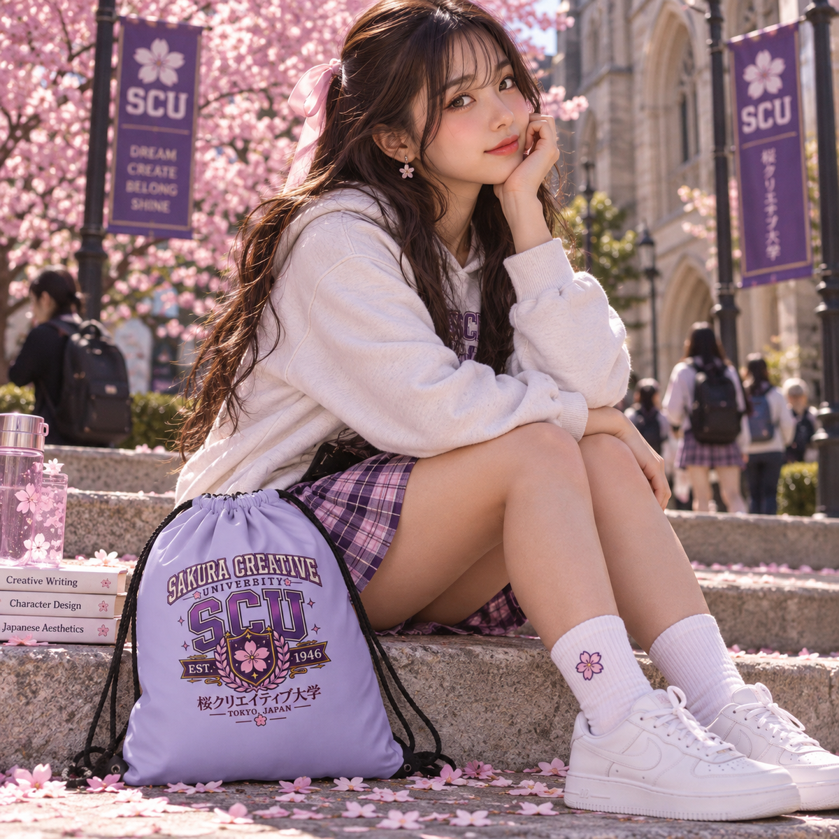 Sakura Creative University SCU Campus Drawstring Bag