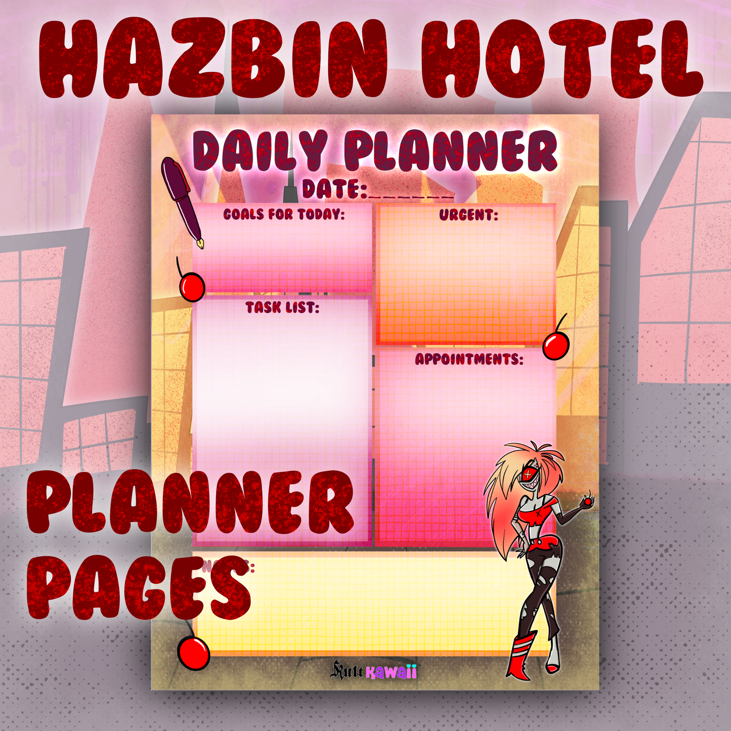 Cherri Bomb Hazbin Hotel Fandom Digital Daily Planner Sheet